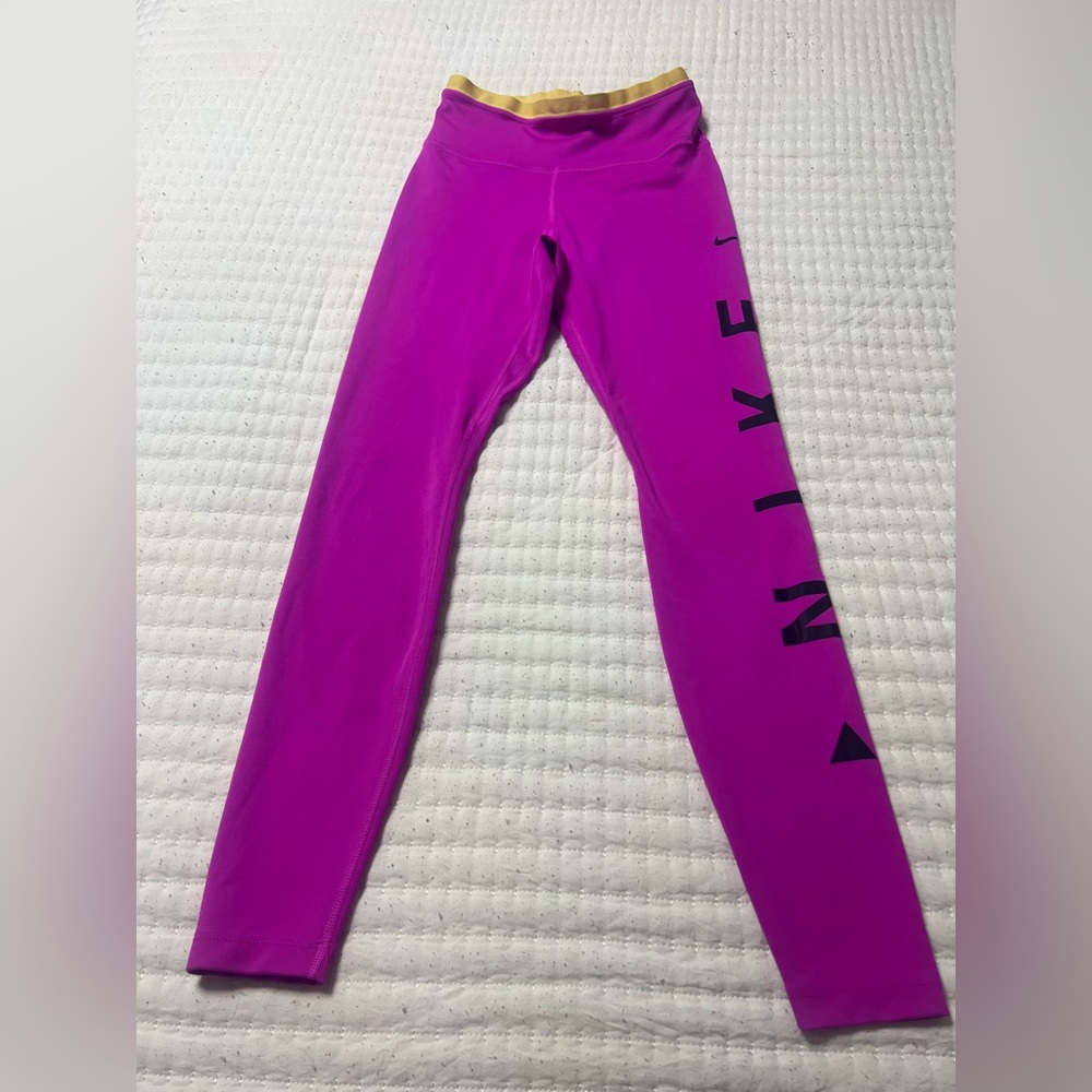 Nike Magenta Leggings with Black Lettering